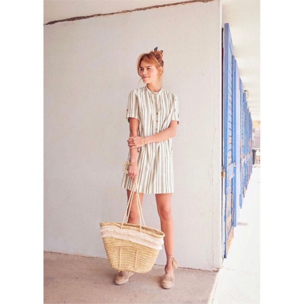 Sézane Zoe Khaki Buttonhole Patch Pocket Dress